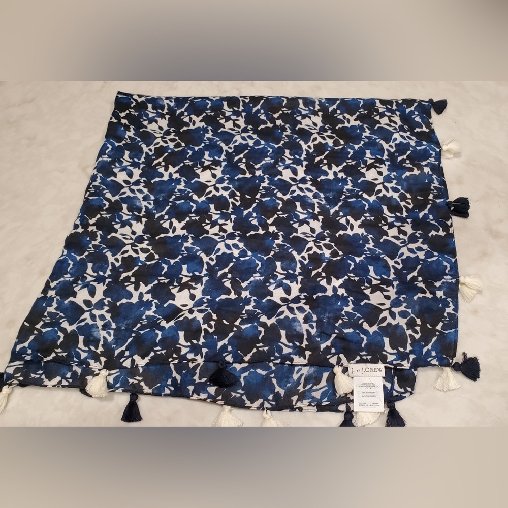 J by J. Crew Blue Tapestry Tassel Scarf Wrap Sarong